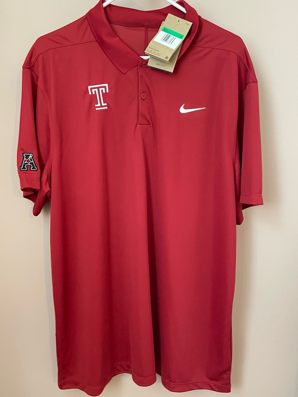 Nike Red Temple University Polo Shirt with Swoosh, Men’s XL